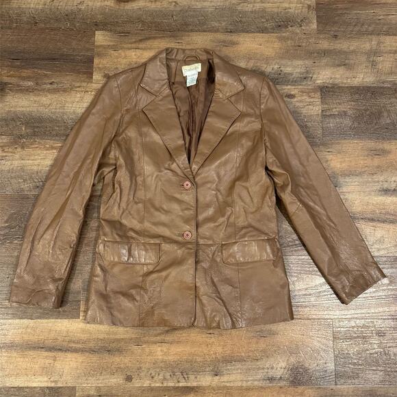 Chadwicks Brown Leather Jacket Size 10 Mid-Length Retro Boho Indie FLAWS - Picture 1 of 11